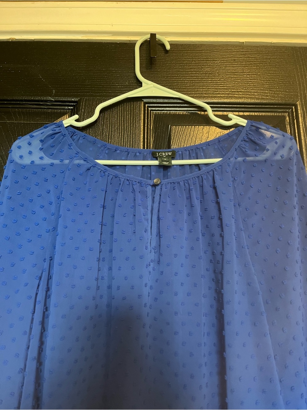 J. Crew Blue Swiss Dot Sheer Key Hole Neck Top Size Medium